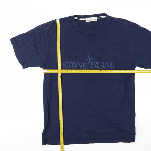 Stone Island Men's Blue Cotton Logo T-Shirt Size L Classic Designer
