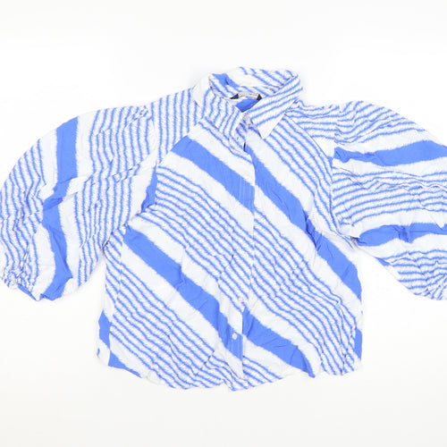 Marks and Spencer Women's Blue Striped Balloon Sleeve Button-Up Tunic Size 12