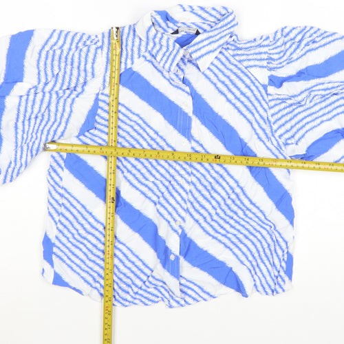Marks and Spencer Women's Blue Striped Balloon Sleeve Button-Up Tunic Size 12