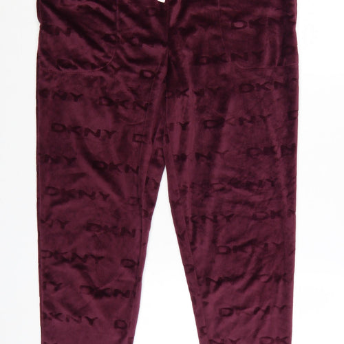 DKNY Womens Purple Velour Jogger Trousers Size M Elastic Waist