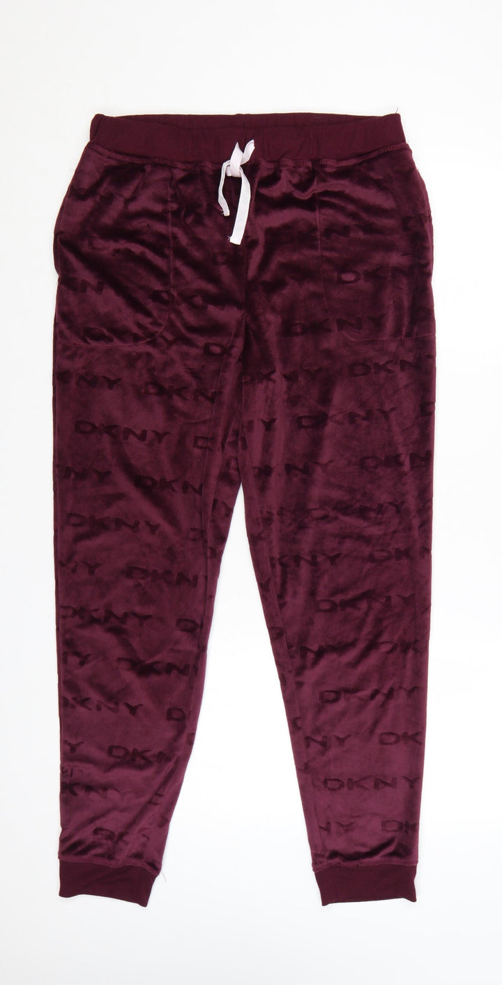 DKNY Womens Purple Velour Jogger Trousers Size M Elastic Waist