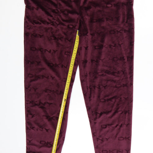 DKNY Womens Purple Velour Jogger Trousers Size M Elastic Waist