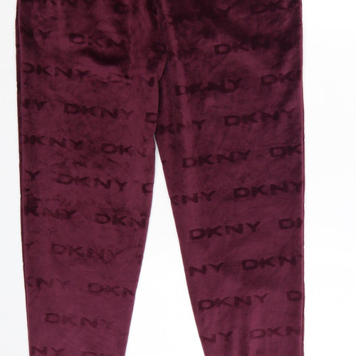 DKNY Womens Purple Velour Jogger Trousers Size M Elastic Waist
