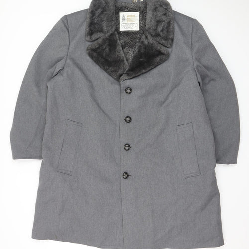 London Fog Men's Grey Wool Blend Shawl Collar Overcoat Size 42 Regular