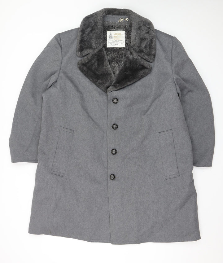 London Fog Men's Grey Wool Blend Shawl Collar Overcoat Size 42 Regular