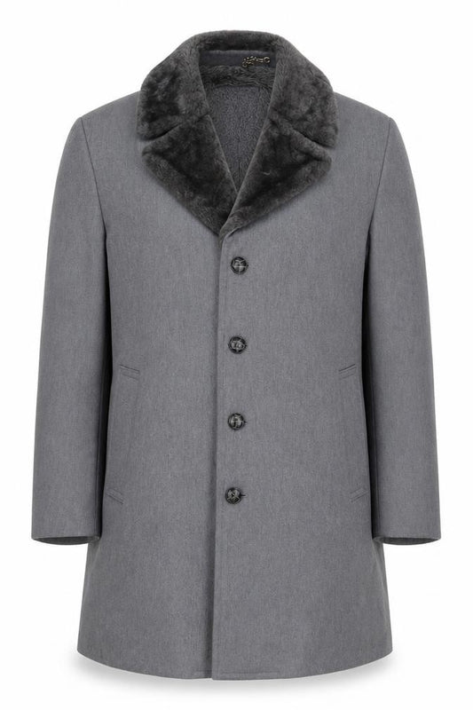 London Fog Men's Grey Wool Blend Shawl Collar Overcoat Size 42 Regular