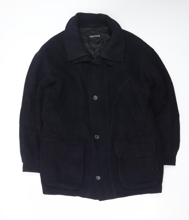 Equinox Men's Black Wool Mid-Length Overcoat M