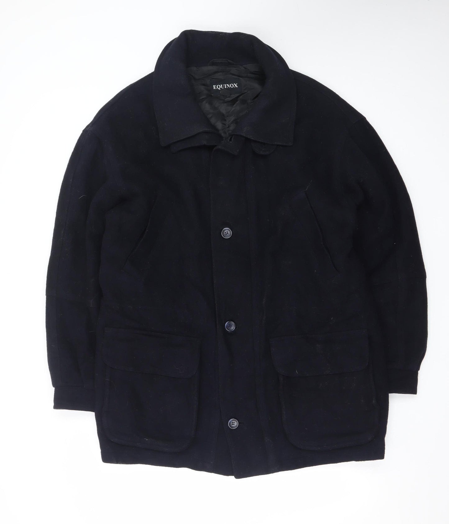 Equinox Men's Black Wool Mid-Length Overcoat M