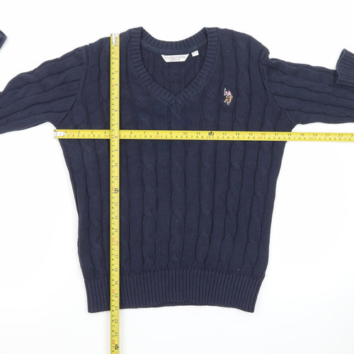 U.S. Polo Assn. Women Blue XS Cable-Knit V-Neck Jumper