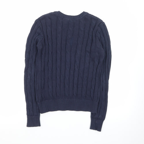U.S. Polo Assn. Women Blue XS Cable-Knit V-Neck Jumper