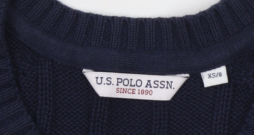U.S. Polo Assn. Women Blue XS Cable-Knit V-Neck Jumper