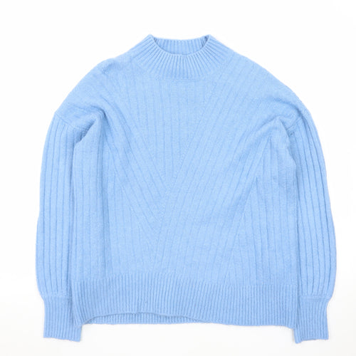 Warehouse Women’s Blue Wool Blend Mock Neck Jumper Size 12