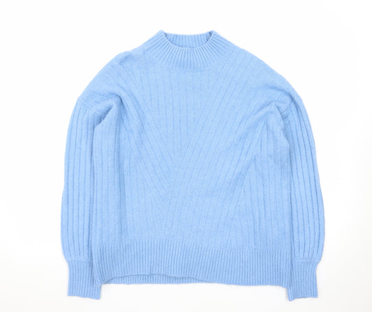 Warehouse Women’s Blue Wool Blend Mock Neck Jumper Size 12