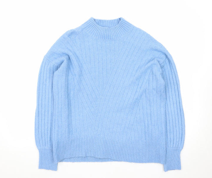 Warehouse Women’s Blue Wool Blend Mock Neck Jumper Size 12