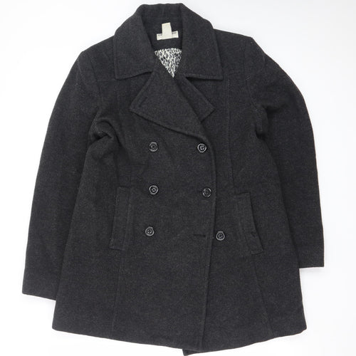 Covington Women Black Wool Blend Pea Coat L Classic Mid-Length