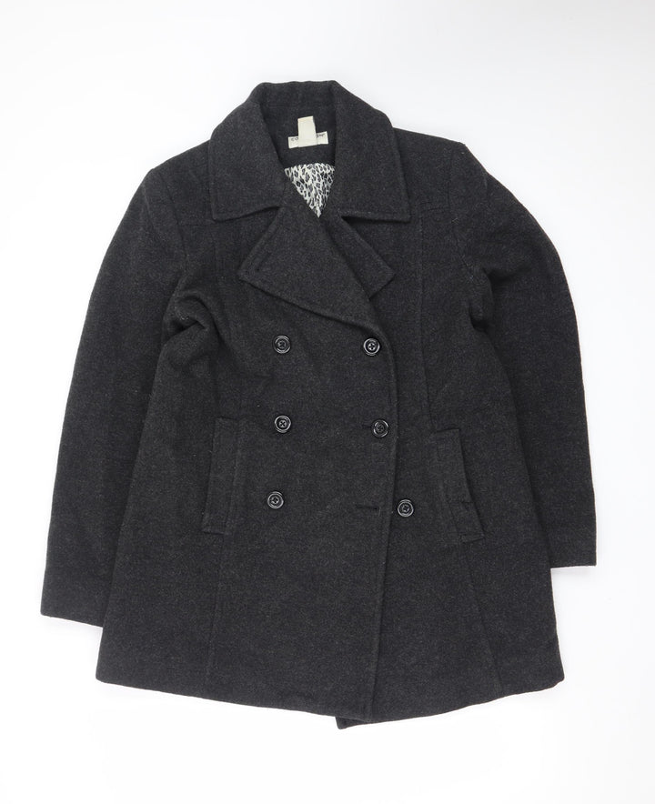 Covington Women Black Wool Blend Pea Coat L Classic Mid-Length