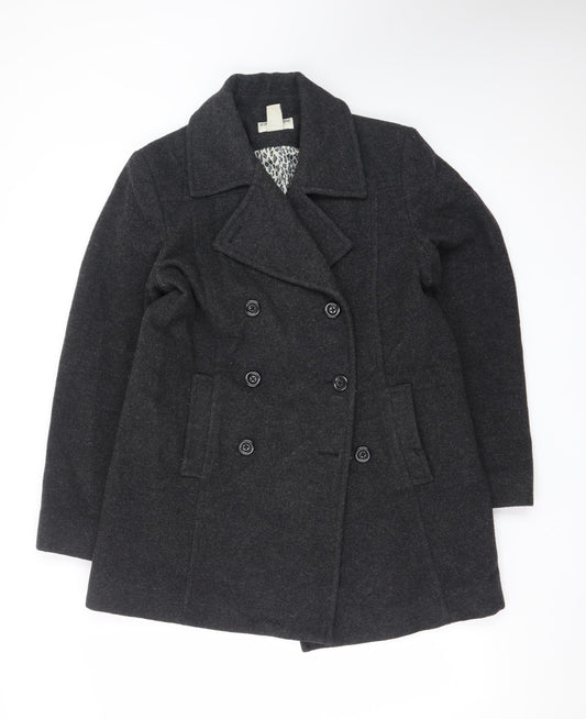 Covington Women Black Wool Blend Pea Coat L Classic Mid-Length