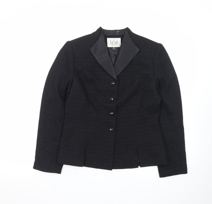 Le Suit Petite Black Notch Lapel Blazer Women’s Size 4P Formal Jacket