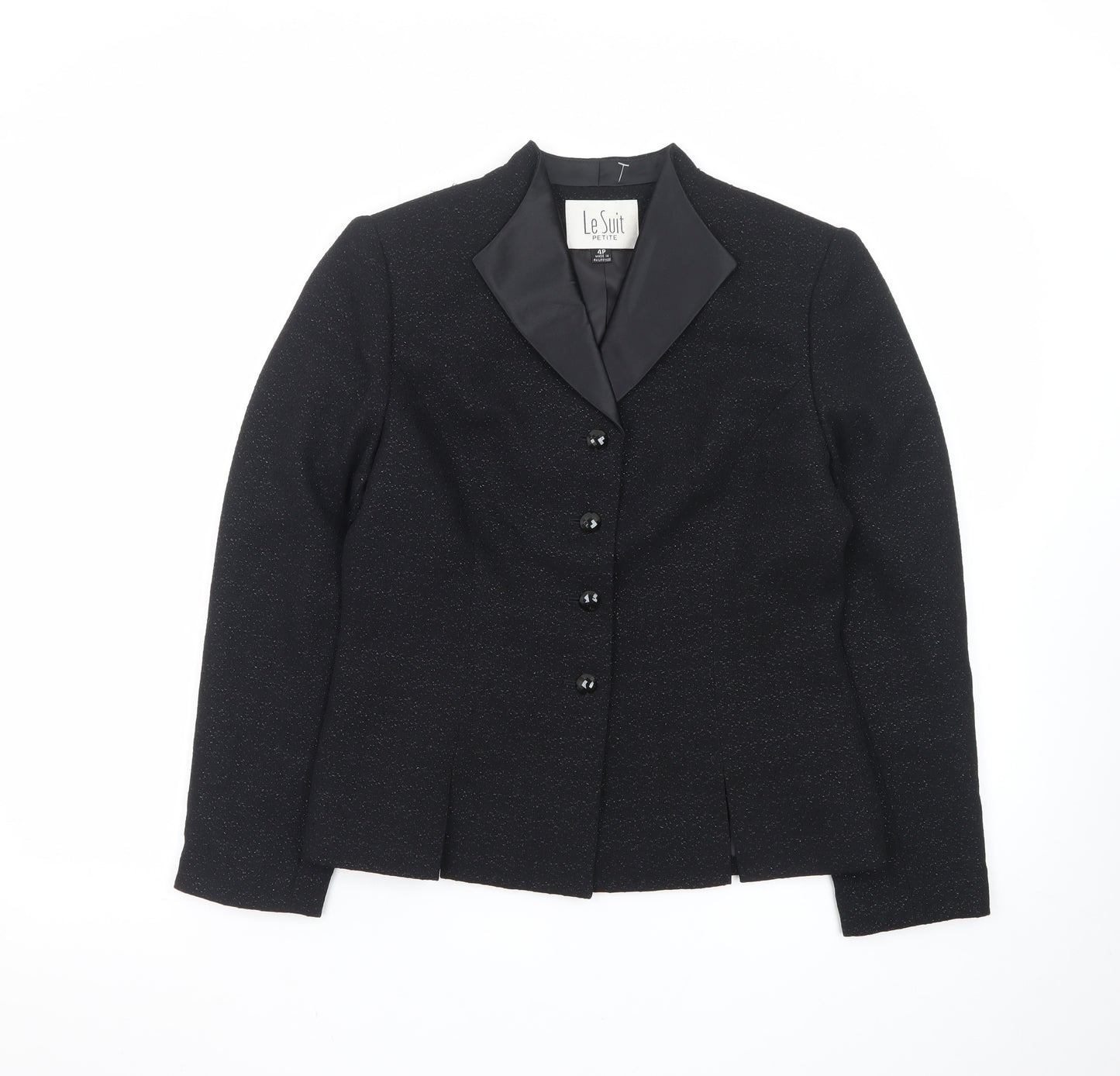 Le Suit Petite Black Notch Lapel Blazer Women’s Size 4P Formal Jacket