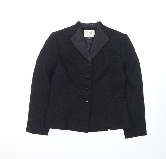 Le Suit Petite Black Notch Lapel Blazer Women’s Size 4P Formal Jacket