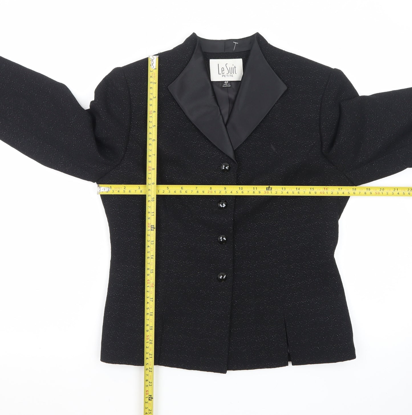 Le Suit Petite Black Notch Lapel Blazer Women’s Size 4P Formal Jacket