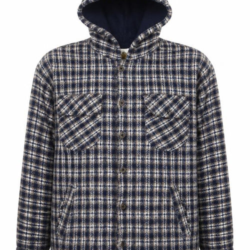 Earth Ragz Men's Blue Checked Hooded Fleece Jacket Size M