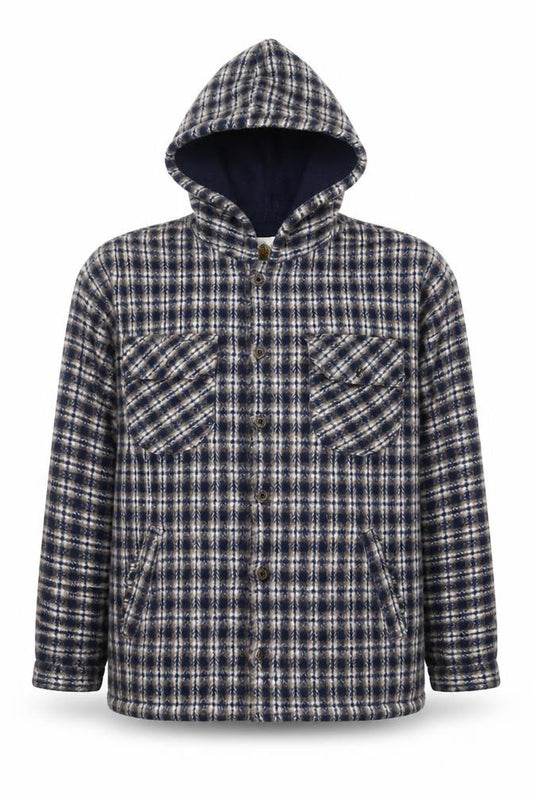 Earth Ragz Men's Blue Checked Hooded Fleece Jacket Size M