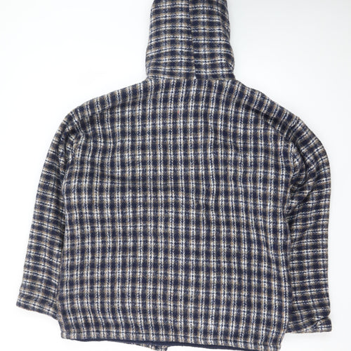 Earth Ragz Men's Blue Checked Hooded Fleece Jacket Size M
