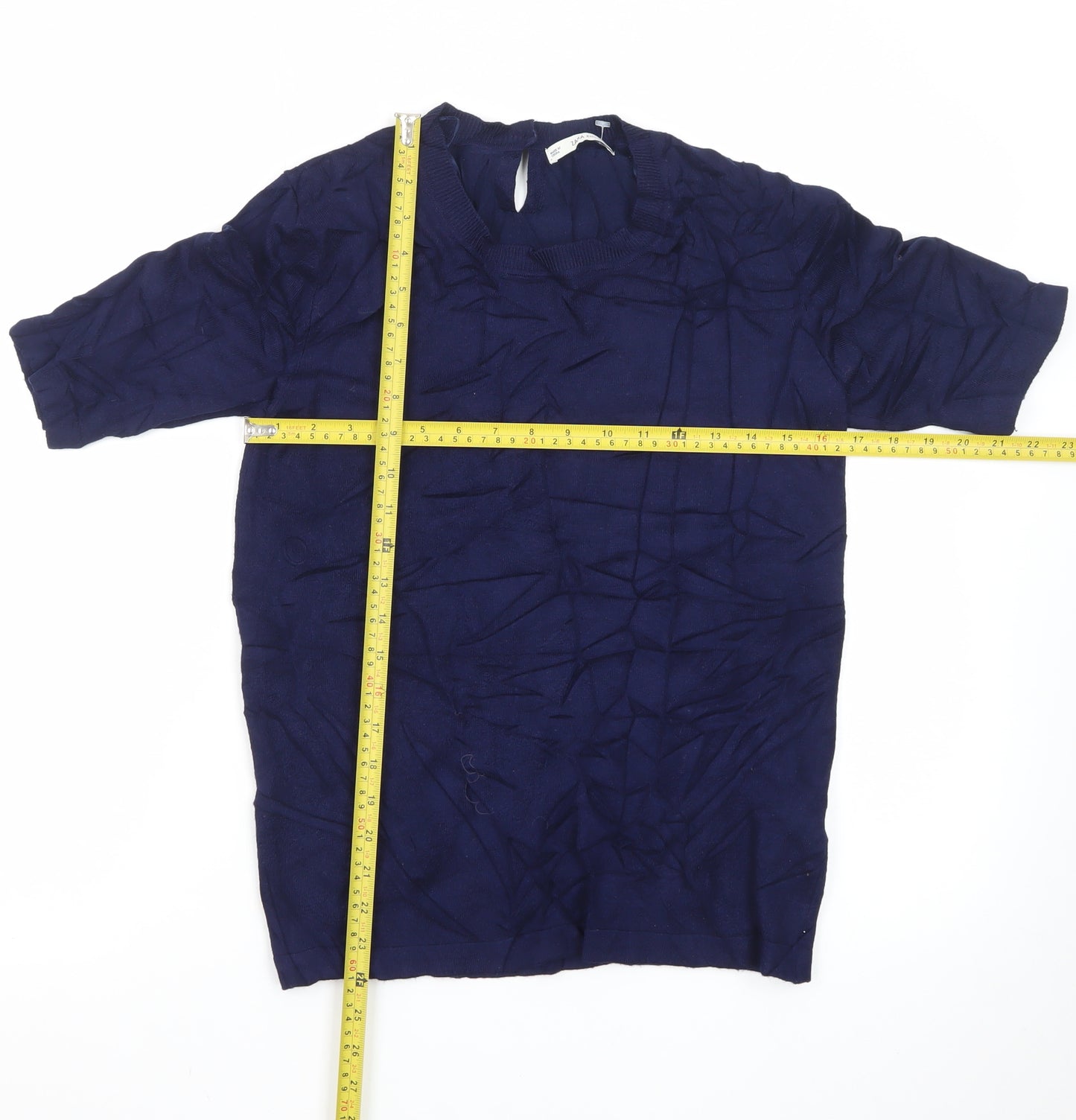 Zara Women Blue Knit Short Sleeve Pullover Jumper Size 12