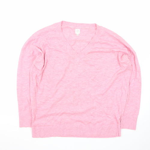 John Lewis Women Pink V-Neck Cotton Knit Jumper Size 14