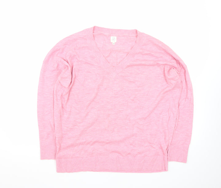 John Lewis Women Pink V-Neck Cotton Knit Jumper Size 14