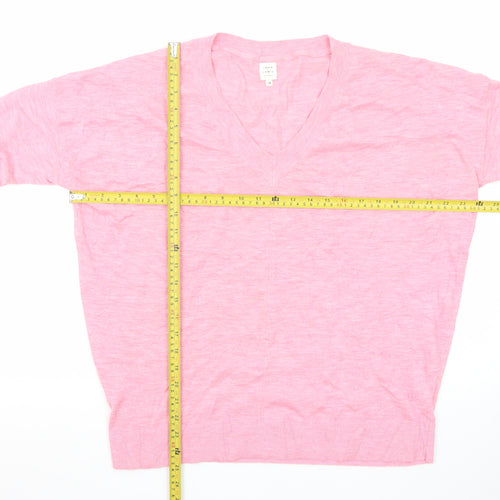 John Lewis Women Pink V-Neck Cotton Knit Jumper Size 14
