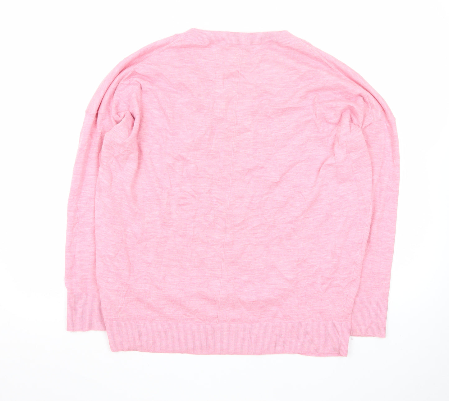 John Lewis Women Pink V-Neck Cotton Knit Jumper Size 14