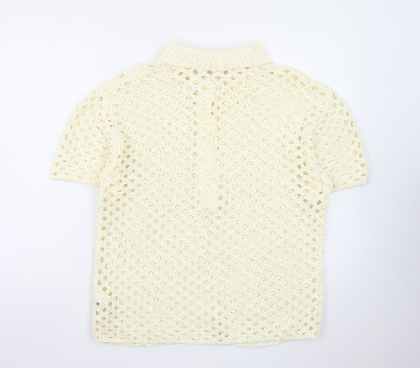 H&M Women's Ivory Crochet Collared Henley Jumper Size S