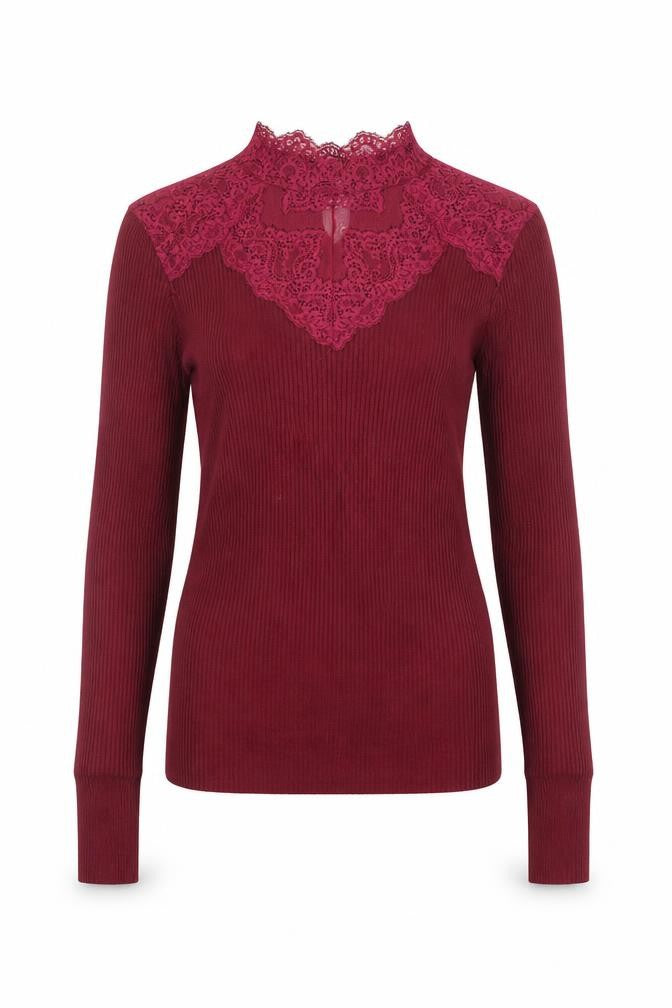 New Look Womens Red Lace High Neck Slim Fit Petite Jumper Size 4