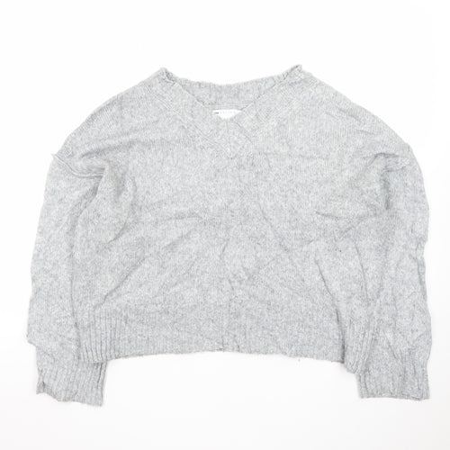 ASOS DESIGN Women's Grey V-Neck Petite Knit Jumper XS