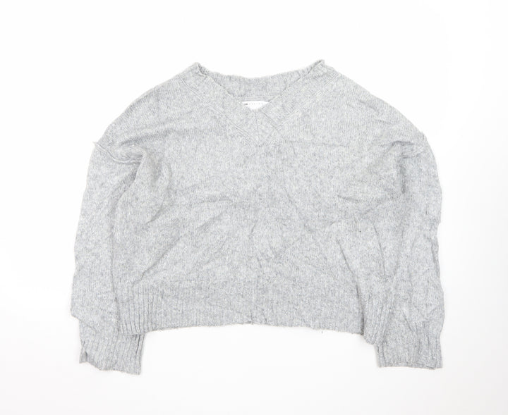 ASOS DESIGN Women's Grey V-Neck Petite Knit Jumper XS