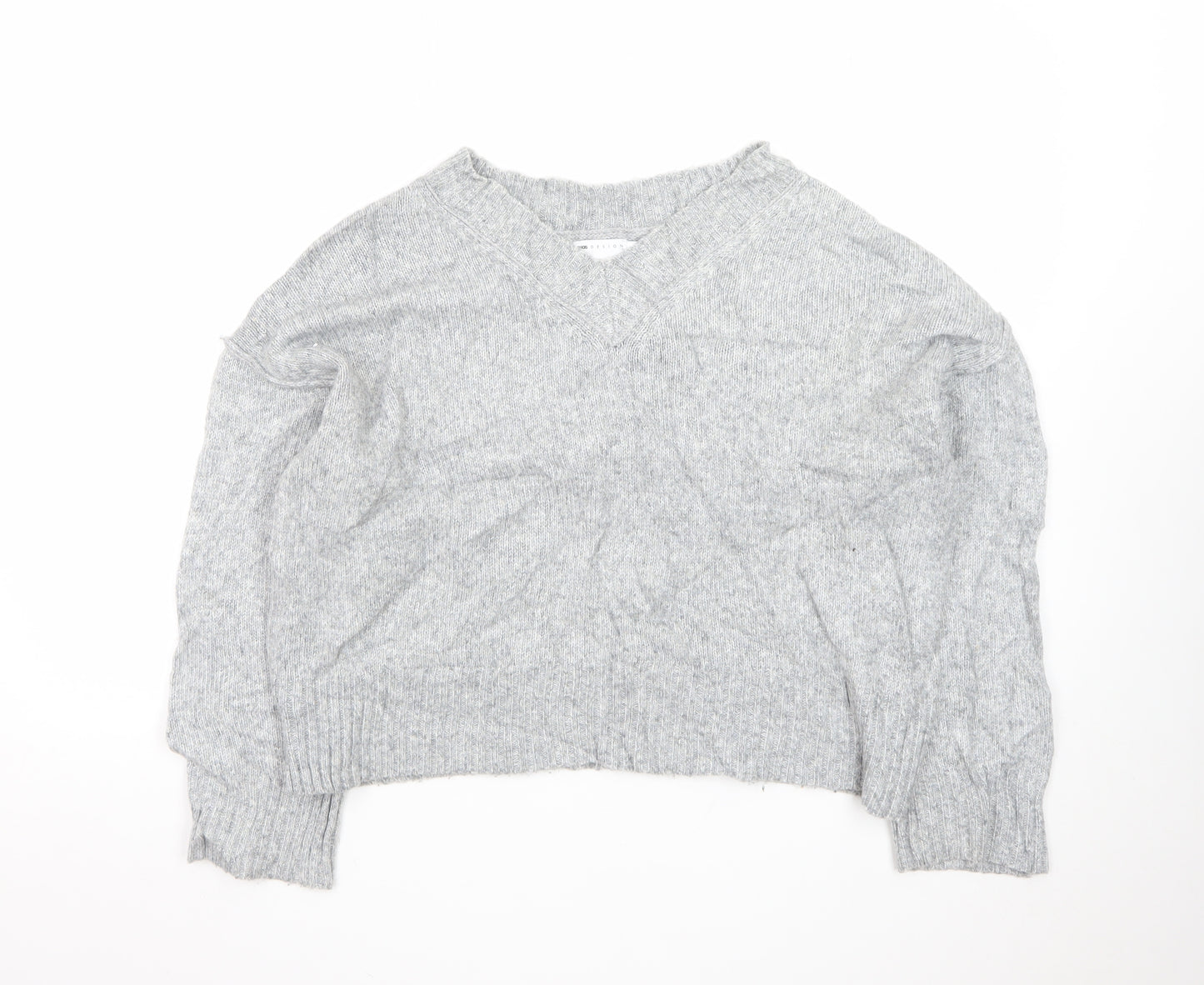 ASOS DESIGN Women's Grey V-Neck Petite Knit Jumper XS