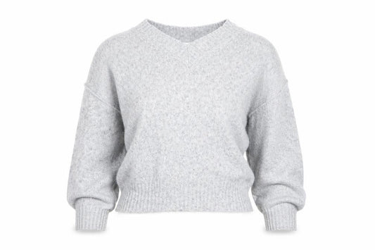 Front view of ASOS DESIGN Women's Grey V-Neck Petite Knit Jumper XS
