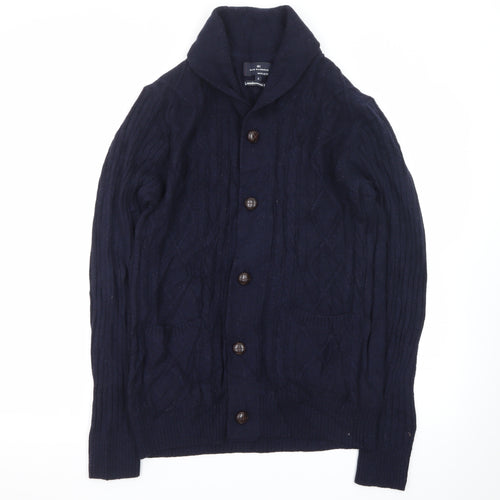 Marks and Spencer Blue Harbour Men's Blue Wool Cable-Knit Cardigan S