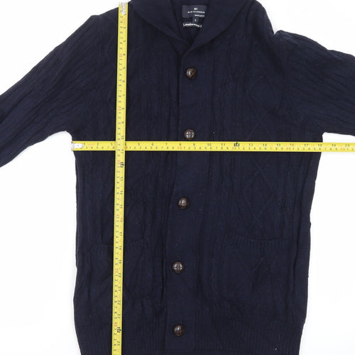 Marks and Spencer Blue Harbour Men's Blue Wool Cable-Knit Cardigan S