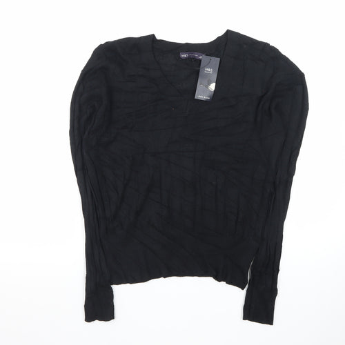 Marks and Spencer Women’s Black Linen Blend V-Neck Jumper Size S