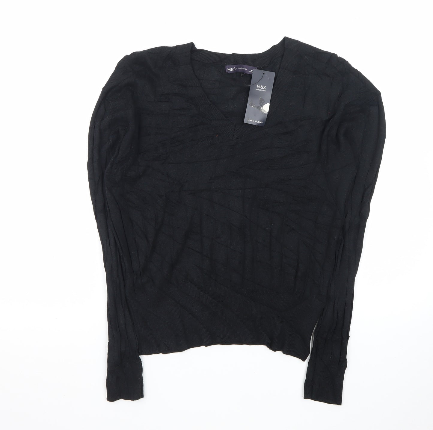 Marks and Spencer Women’s Black Linen Blend V-Neck Jumper Size S