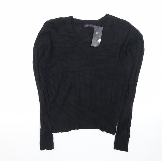 Marks and Spencer Women’s Black Linen Blend V-Neck Jumper Size S