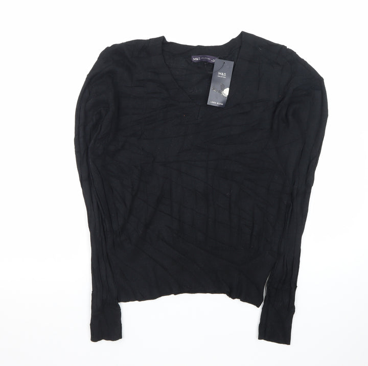 Marks and Spencer Women’s Black Linen Blend V-Neck Jumper Size S