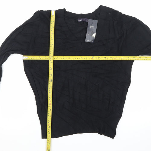 Marks and Spencer Women’s Black Linen Blend V-Neck Jumper Size S