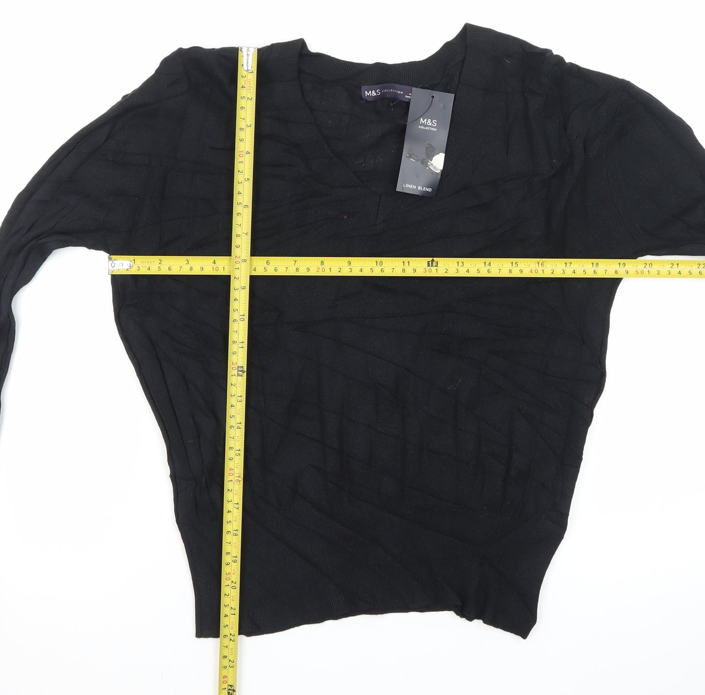 Marks and Spencer Women’s Black Linen Blend V-Neck Jumper Size S