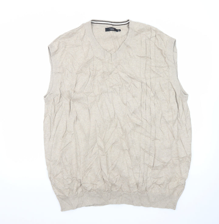 Thomas Nash Men's Beige 2XL V-Neck Sleeveless Cotton Blend Vest