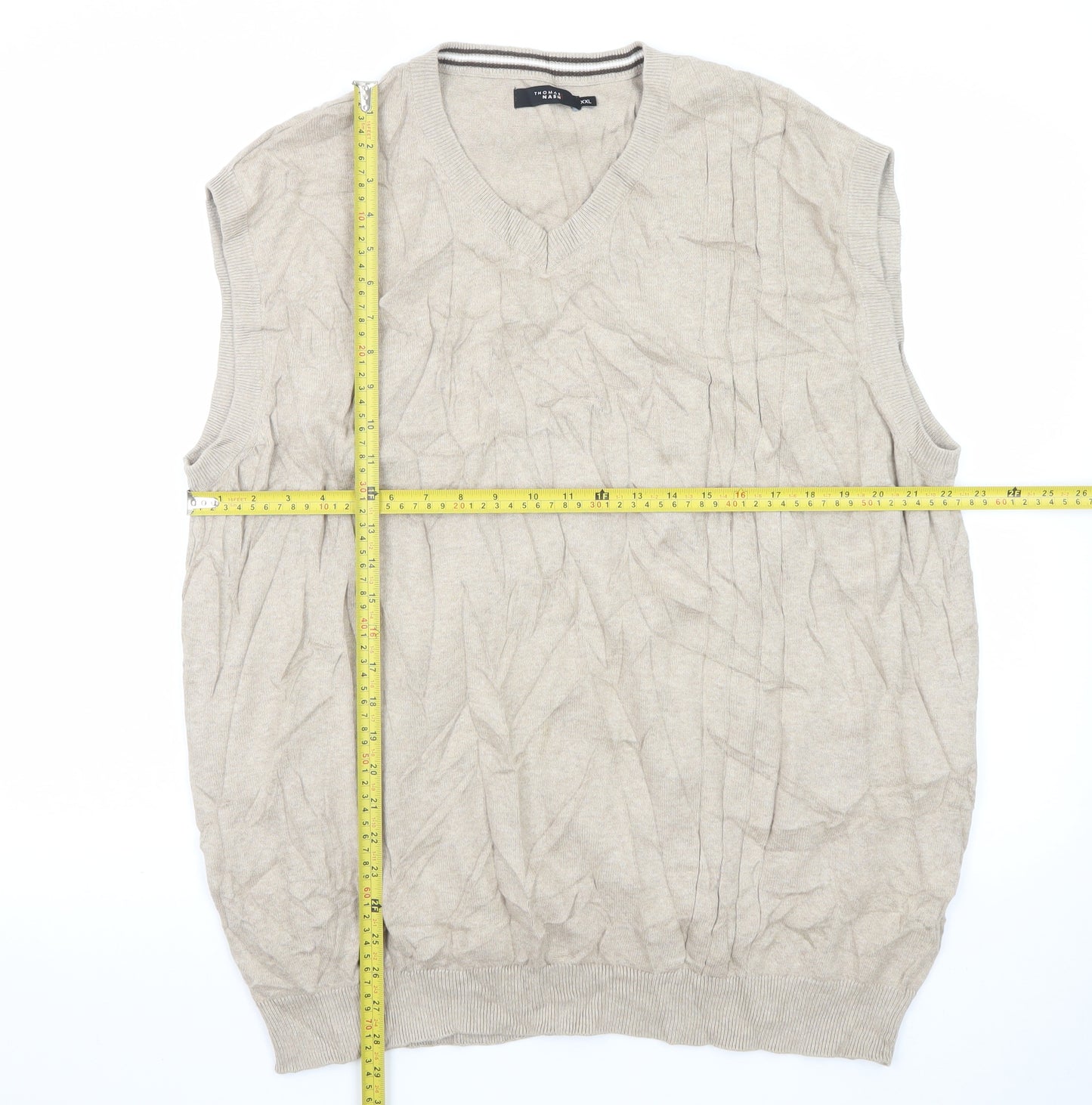 Thomas Nash Men's Beige 2XL V-Neck Sleeveless Cotton Blend Vest