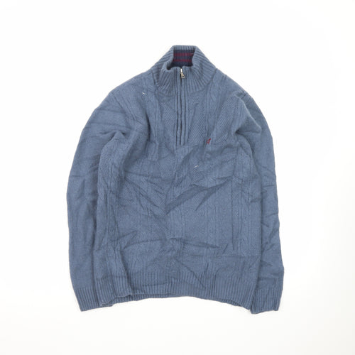 Crew Clothing Men's Blue M 1/2 Zip Wool Cable Knit Jumper